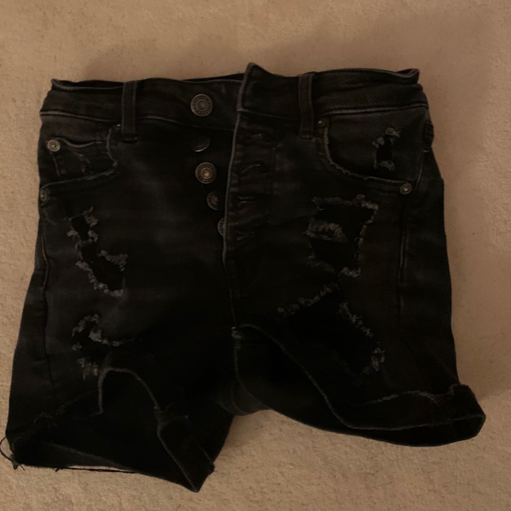 ripped black denim shorts
